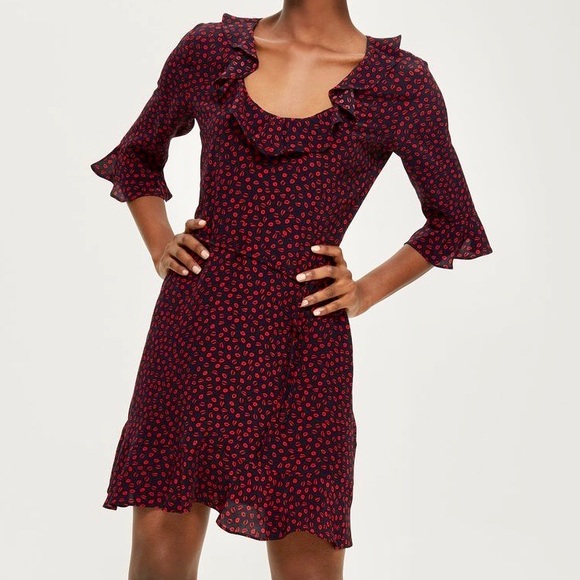 NWT TOPSHOP Lip Print Frill Skater Dress